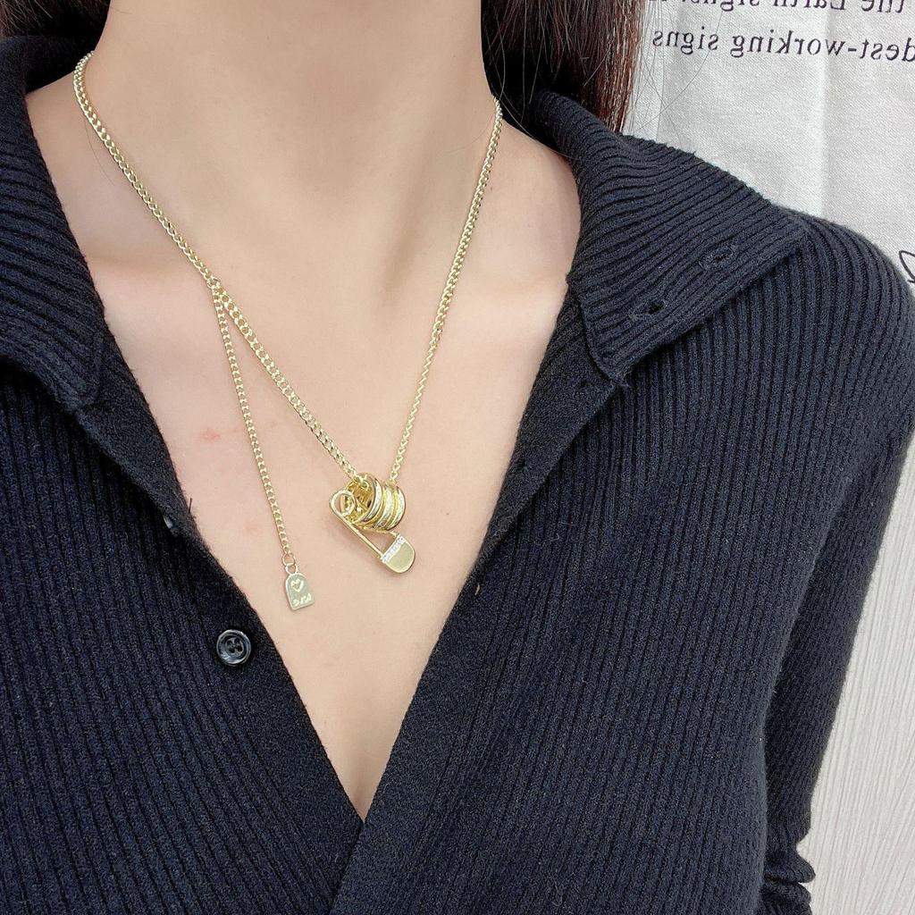 Elegant Frosted Three-Ring Paper Clip Necklace - Women's Sweater Chain & Hoodie Accessory