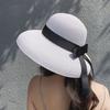 WTEMPO Black Bow Casual Foldable Summer Straw Hats Women's Wide Brim Solid Color Outdoor Beach Sunscreen Hats