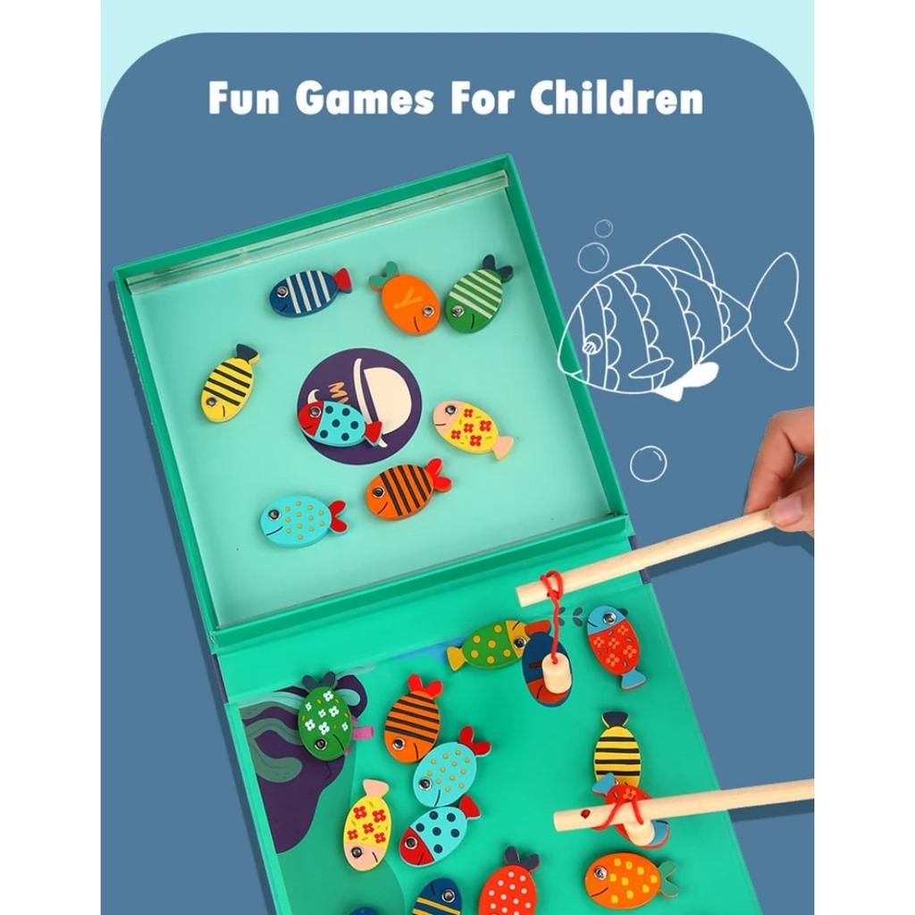 Kids Montessori Toy Wooden Magnetic Fishing Game Fine Motor Skill Counting Catch ABC Alphabet Fish Cognitive Toys Spelling Games