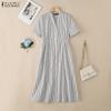 ZANZEA S-5XL Women V-Neck Short Sleeve Loose Casual Striped Shirts Dress