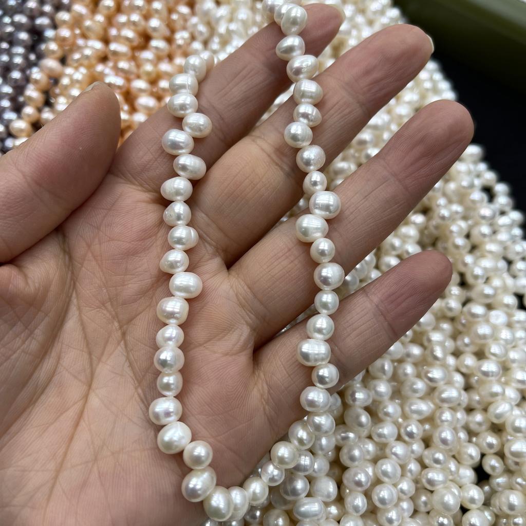 1String, White Purple Yellow Natural Freshwater Pearls, Handmade  Top Sided Drilled Hole Pearl Beads for Jewelry Making DIY (Beads 5-6mm, Length 36cm)