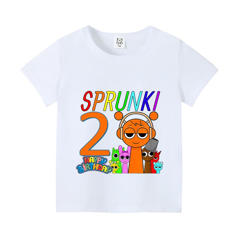 

Футболки с цифрами на день рождения Sprunki для мальчиков и девочек, крутая одежда с мультяшным принтом, детские подарки на вечеринку, мягкие футболки для малышей, футболки 110