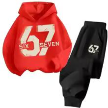 67 Chic Children's Hoodies Set 4-13Y Korean Streetwear Block Tracksuit Fashion Comfortable Kids Sweatshirt 2 Pcs Sets Pant Suit