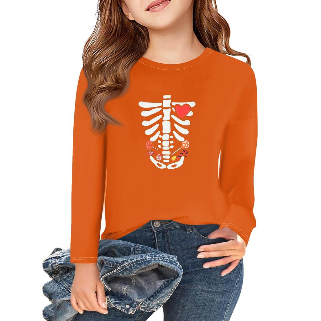 Girls Long Sleeve Halloween Day T Shirts Kids Fall Tops Crewneck Basic Tees 2-11Y