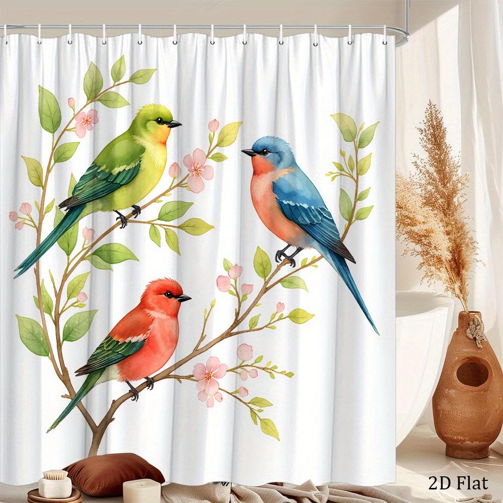 Colorful Birds Shower Curtain Floral Branch Design Nature Decor Bathroom Waterproof Curtains 2D Flat Printing Home Accessory