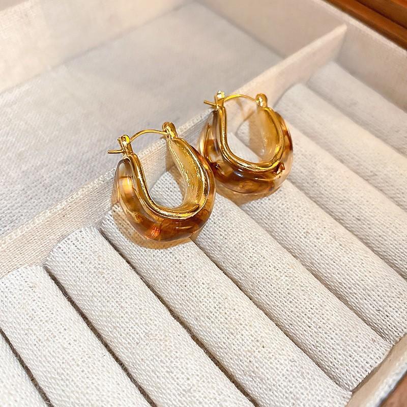 Vintage Maillard Coffee Silver Needle Earrings Fashion Versatile Niche Hong Kong Style Earrings Light Luxury Premium Autumn and Winter Earrings