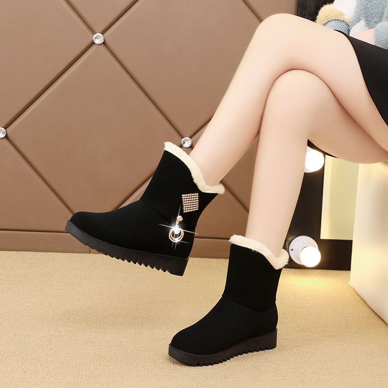 Fashion Cotton Round Toe Gray Work Woman Shoes Booties 2025 New In Large Size Warm On Promotion Rock Offer Trend Snow Boots for Women