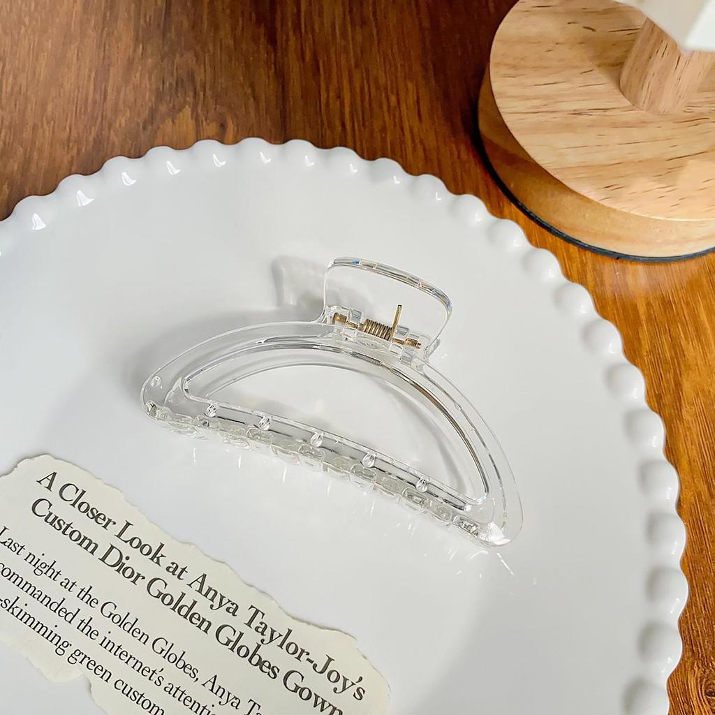 Korean Style Semi-Circular Transparent Hair Clip for Women's Updos - High-End Hollow Shark Clip