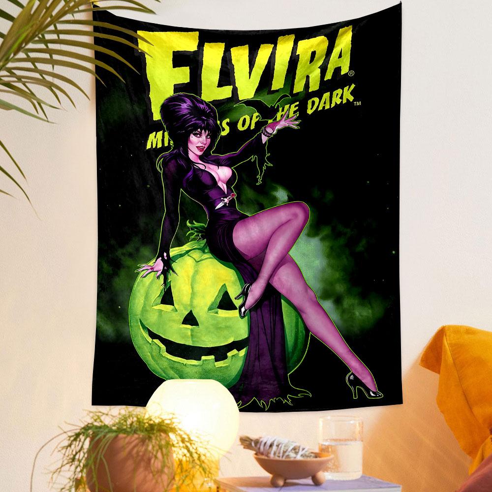 Elvira Movie Tapestry Wall Hanging, Mistress of Dark Vampire Art, Gothic Pop Wall Decor for Bedroom Dorm