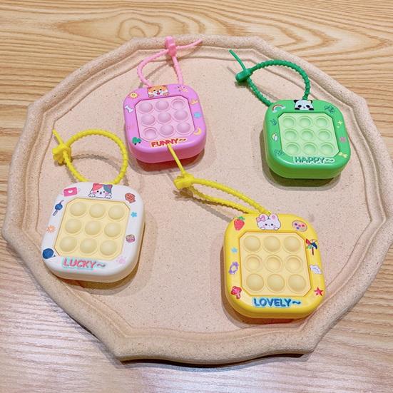 Yousheng Keychain Pendant Cartoon Cat Panda Design Whack-a-mole Toy Key Chain with Braided Lanyard Stress Relief Pressable Silicone Bubbles