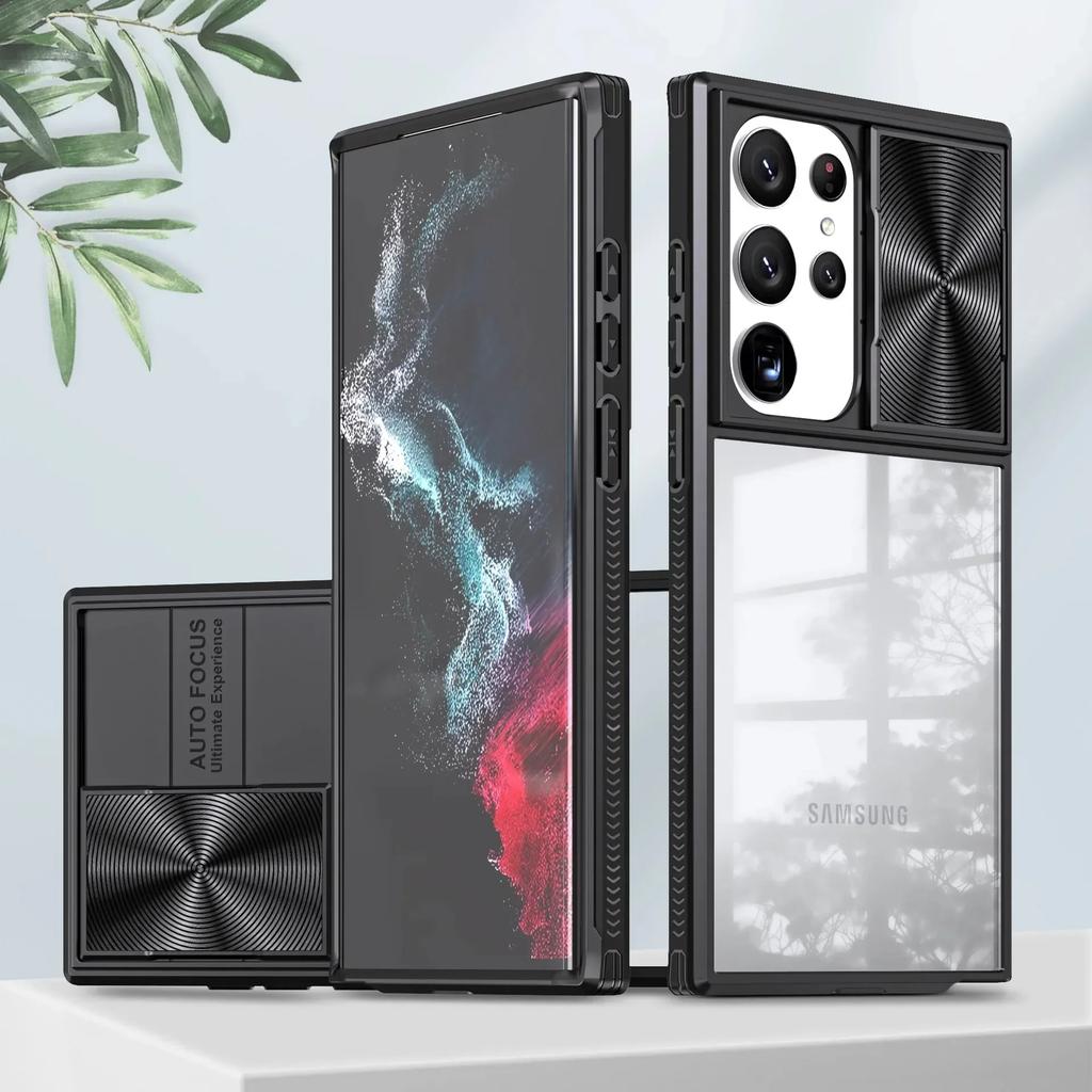 Διαφανής Θήκη Προστασίας Φακού Κάμερας με Συρόμενο Κάλυμμα για Samsung Galaxy S25 S24 S23 S22 Ultra Plus S24FE S23FE A55 A15 Αντικραδασμική Κάλυψη