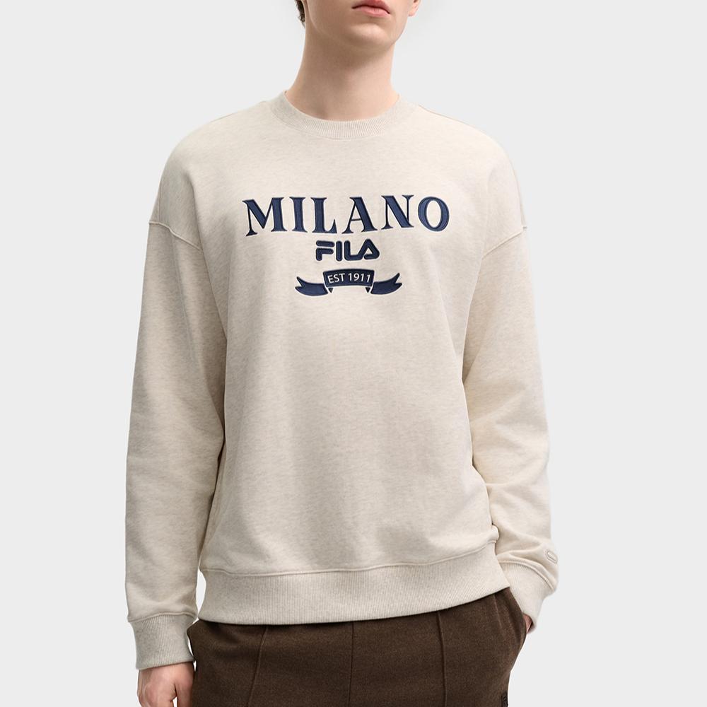 Fila Milano Series Simple Fashion Knit Pullover Round Neck Sweatshirt Men Sweatshirt Light-Khaki Flower-Gray F11M515201FLK
