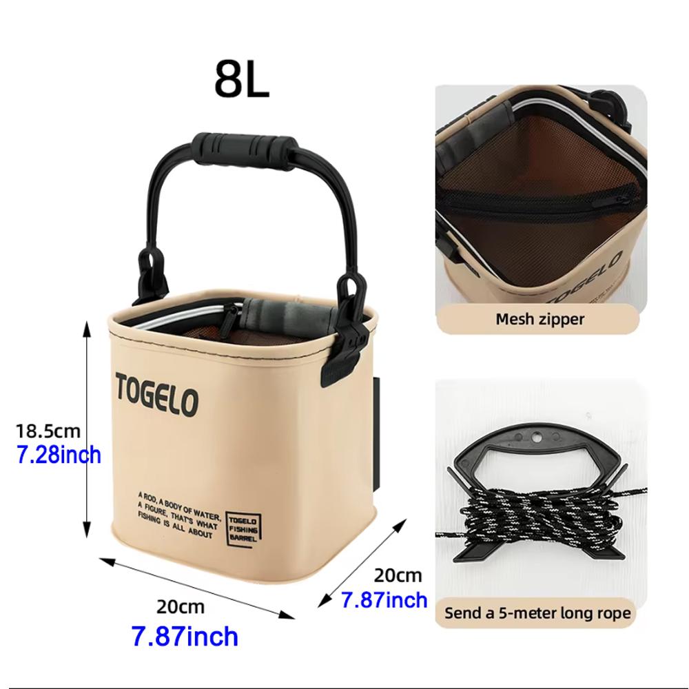 Foldable Handheld Fishing Bucket for Wild Fishing Live Fish Storage Pail with Fish Guard Outdoor Fishing Container 8L/13L Bucket Fishing Supplies 8L