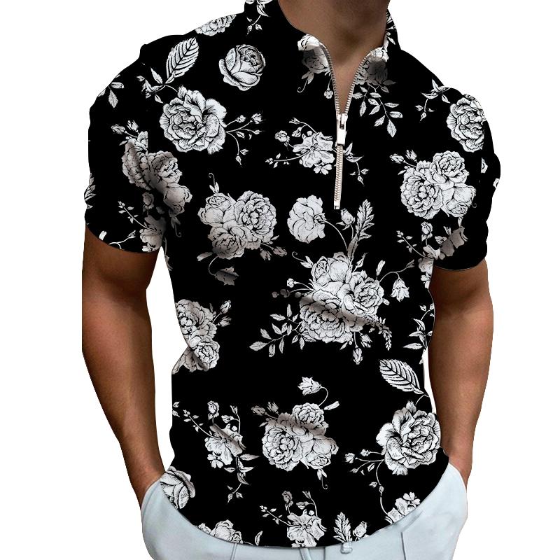 Blommor Män Romantisk Date Casual Party Kortärmad T-shirt POLO