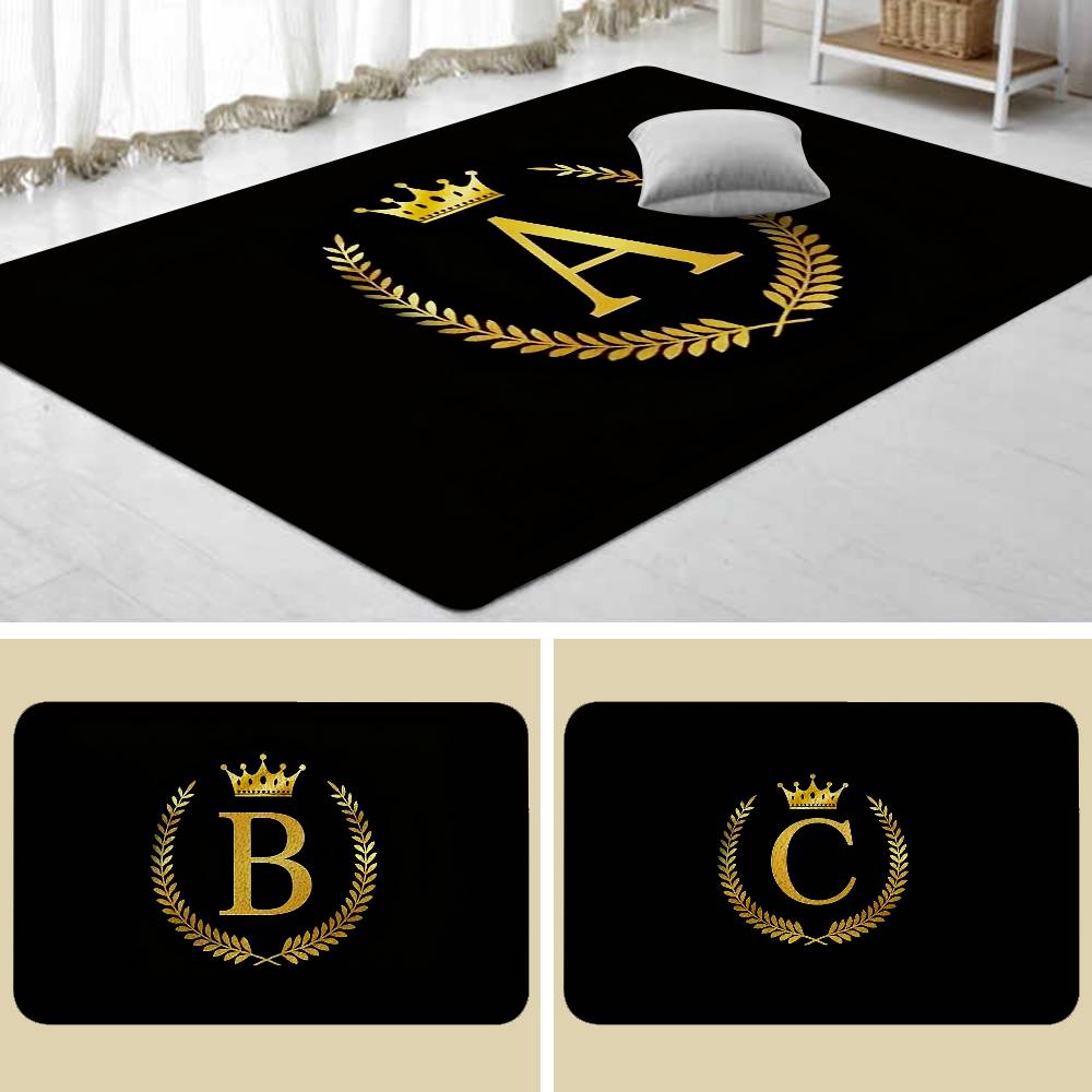 Black Golden Crown Letter Floor Mats Home Laundry Rug Carpet For Living Room Decor Lounge Area Anti-slip Entrance Doormat