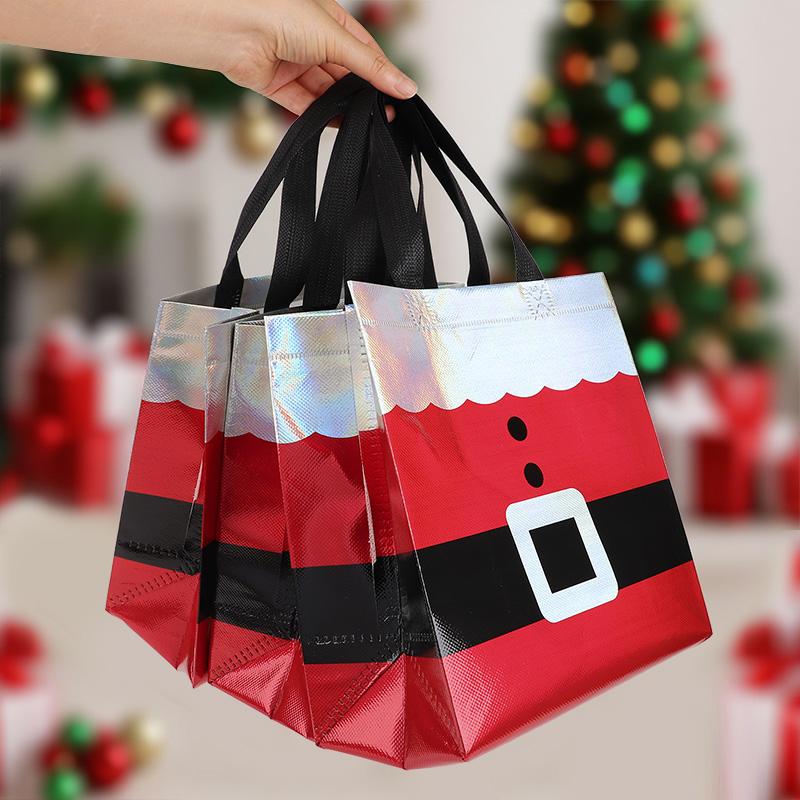 12-24 Stück Weihnachtsgeschenktasche Weihnachtsmann Vlies Tragetasche mit Griff Weihnachtsdekoration für Zuhause Neujahr Kinder Geschenkverpackung