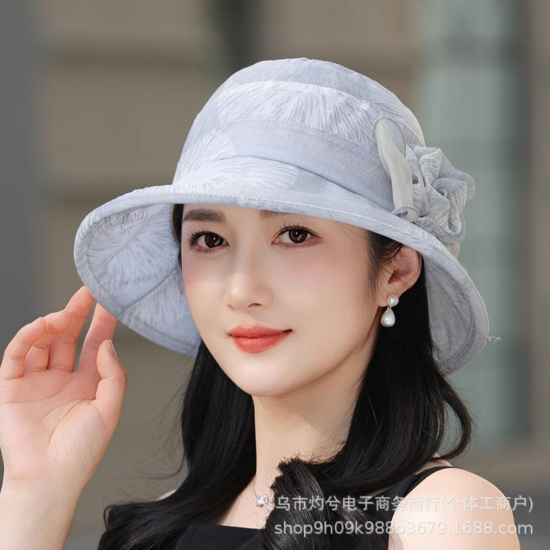 Spring and Summer Middle-aged and Elderly Flower Mesh Hat Women's Temperament Fashion Casual Thin Foldable Travel Visor