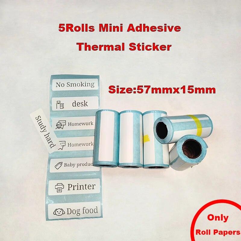 57mm Width Thermal Papers for HD Mini Printer White Adhesive Semi Transparent Blue Pink Orange Colors Roll Sticky Paper Supplies