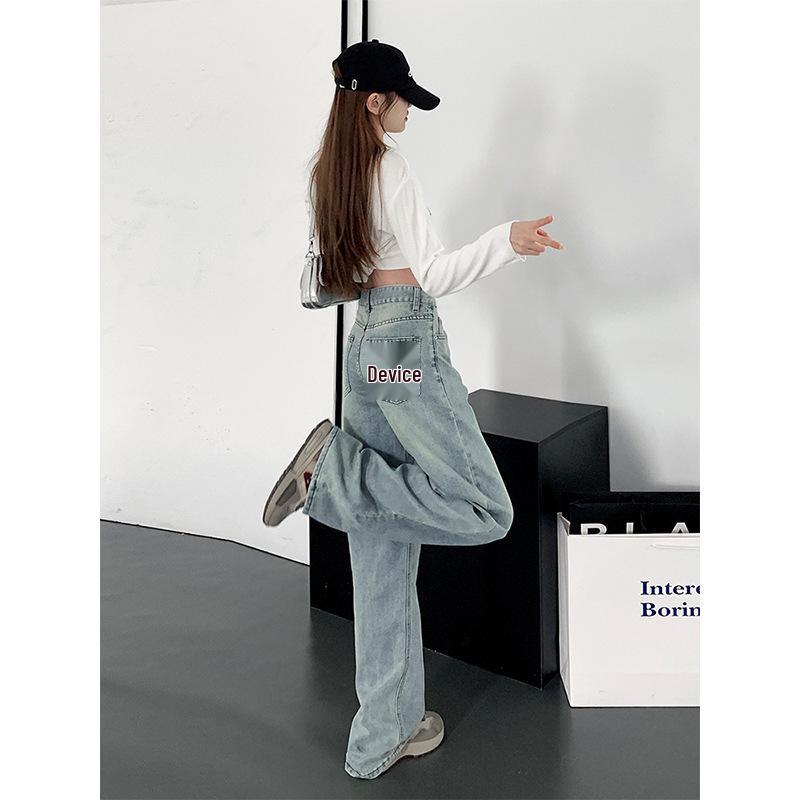 

Autumn Retro High-Waist Embroidered Wide Leg Jeans for Women: Stylish, Slimming, Versatile 3XL for 75-80 kg