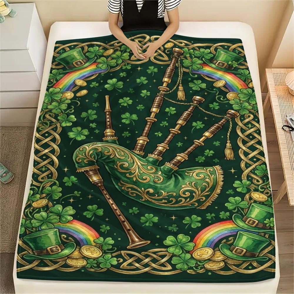 1Pc St.Patrick's Day Print Flannel Blanket, High quality Comfortable for All Seasons, Home Decor, Warmth and Comfort, Perfect for Christmas Gifts W73
