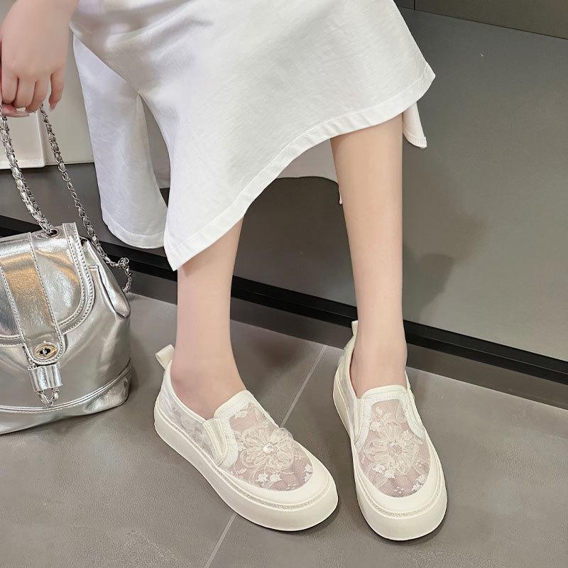 Fisherman shoes women's lace embroidery sequins casual single shoes summer new mesh breathable