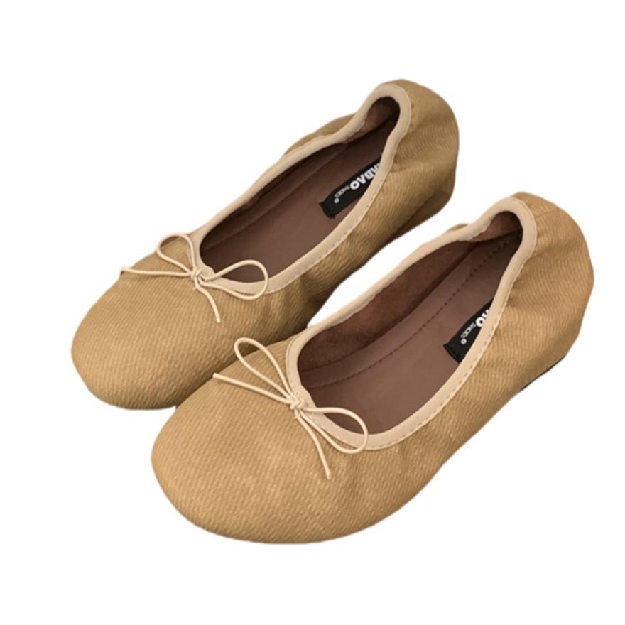 Flat-bottomed big-head temperament single shoes women's shoes 2025 spring and autumn one-pedal ballet outer wear soft-soled Doudou shoes