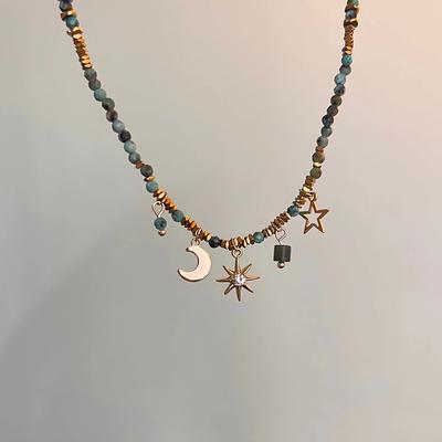 2024 Simple Colored Bead Metal Chain Necklace for Women\'s Sun and Moon Light Luxury Beaded Sweater Chain Gift Jewelry