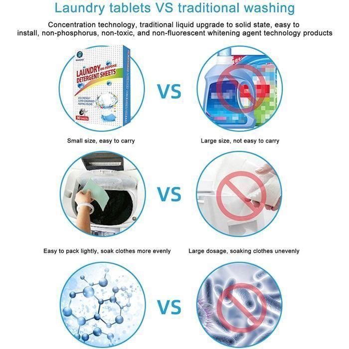 Feuilles de détergent à lessive concentré180 pièces Feuilles de détergent à lessive sans Liquide Bandes de détergent à less-keeper