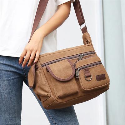 Canvas Messenger Bag Men Vintage Water Resistant Waxed Crossbody Bags Briefcase Padded Shoulder Bag For Male Handbag