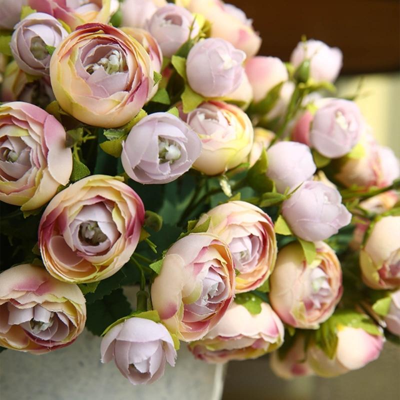 15 Köpfe Künstliche Rose Kamelie Seidenblumenstrauß Heim Hochzeitsdekoration für Tischaufsätze Blumenarrangement