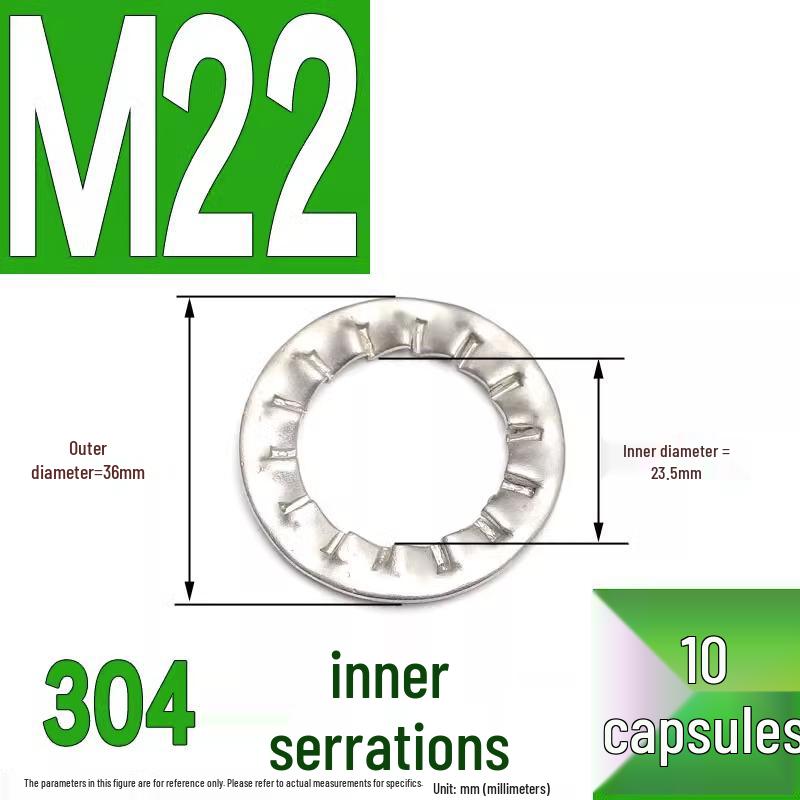 304 Stainless Steel External & Internal Tooth Lock Washer, Anti-Slip, Anti-Loosening, Size M6-M30