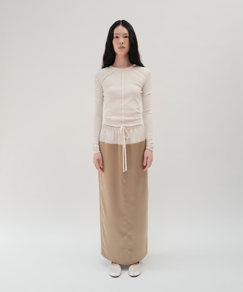Bopeu Saba Contrast Satin Skirt (Beige)
