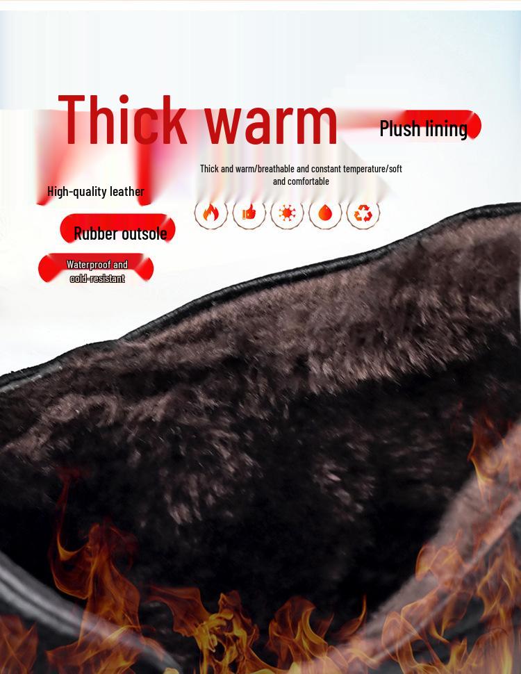 Men's 2025 Winter Genuine Leather Fleece-Lined High-Top Snow Boots with Thick Soles for Middle-Aged and Elderly