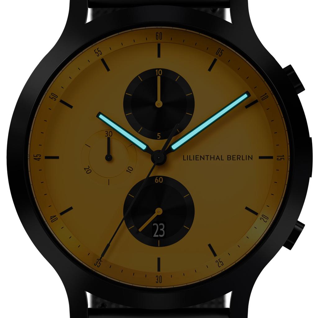 Lilianthal Berlin Chronograph Watch with Date Made in Model Black Men's Display, Germany, C01-116-B023C,