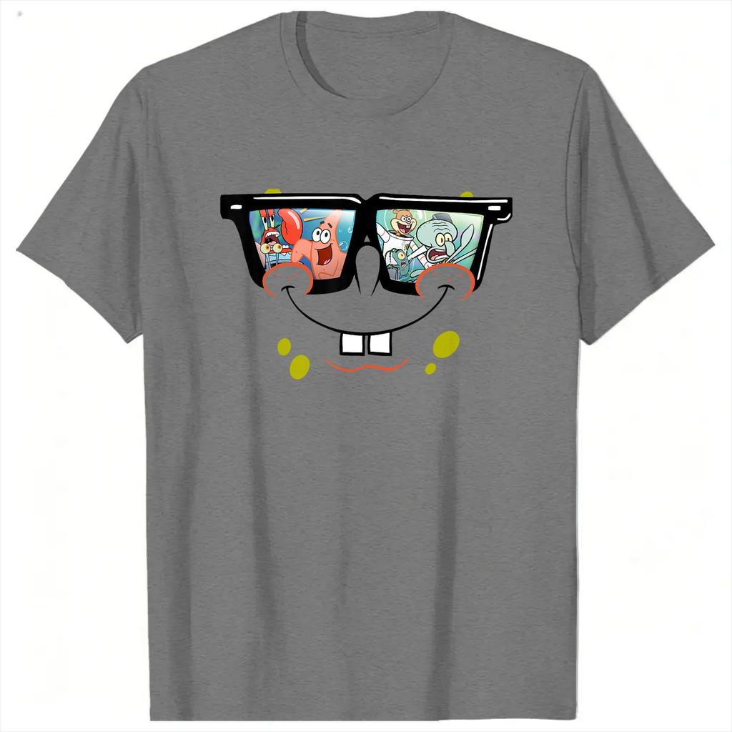 Unisex Spongebobs Sunglasses Reflection TShirts Cotton Top Tees Summer Y2K Funny ShortSleeve Fashion Tshirt Plus Size 5XL 6XL