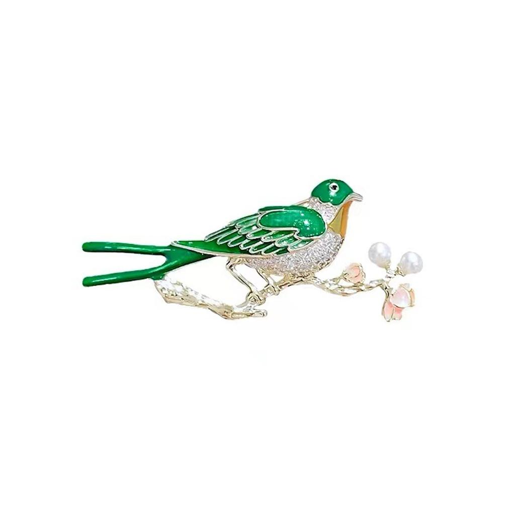 Delicate Rhinestone Birds Sitting On Branches Brooches For Women Enamel Crystal Flying Bird Parrot Clothes Lapel Pins Jewelry