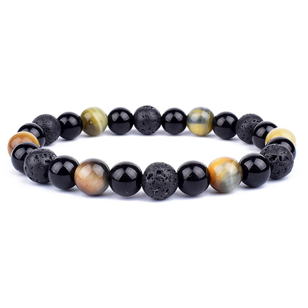 Trendy Tiger Eye Black Onyx Beaded Natural Stone Stretch Elastic Unisex Bracelet