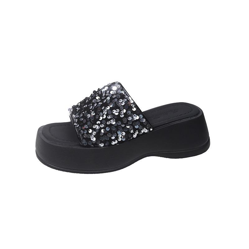Slippers Women's Summer Wear Fashion New Beach Muffin Thick Bottom Sequins Beautiful Cool Slippers