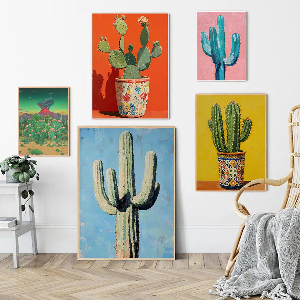 Poster Trendy Cactus Deserto Boho Western Messico Girly Estate Stampe Minimaliste Pittura su Tela Arte da Parete Immagine Decorazione Stanza Casa