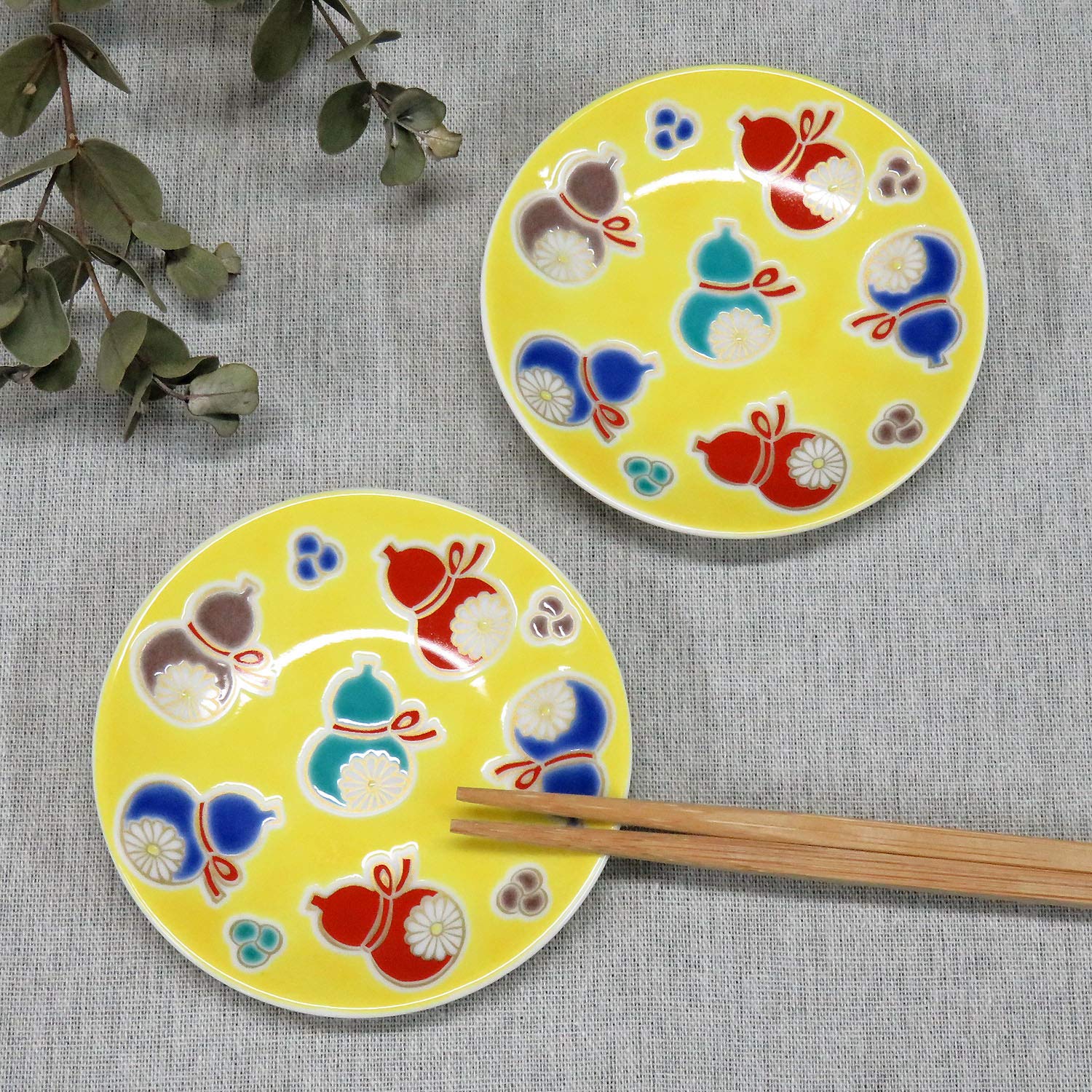 

Waza no Kura Kutani Ware Lucky Small Plates (Set of 2) - Six Gourds (No Disease) - Ceramic Small Plates, Side Plates, Brand Name, Japanese Tableware