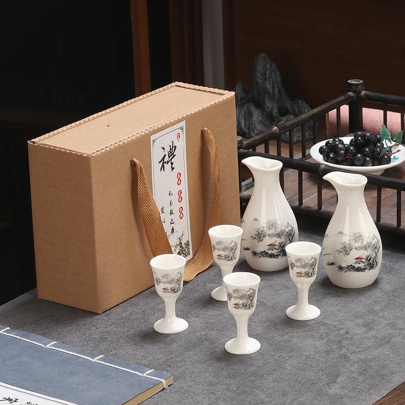 Japanese Sake Set Ceramic Traditional Ceramic Four Sake Cups Two Pots Baijiu Dispenser Party Restaurant Set In Gift Box 2025 New