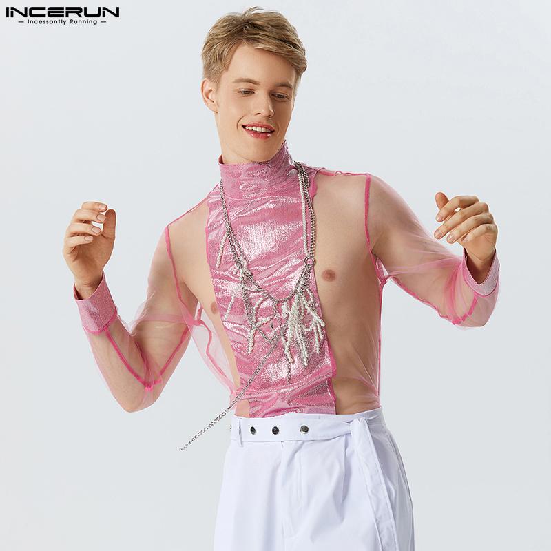 

INCERUN Мужской сетчатый топ с длинным рукавом и прозрачной строчкой цвета черепахи