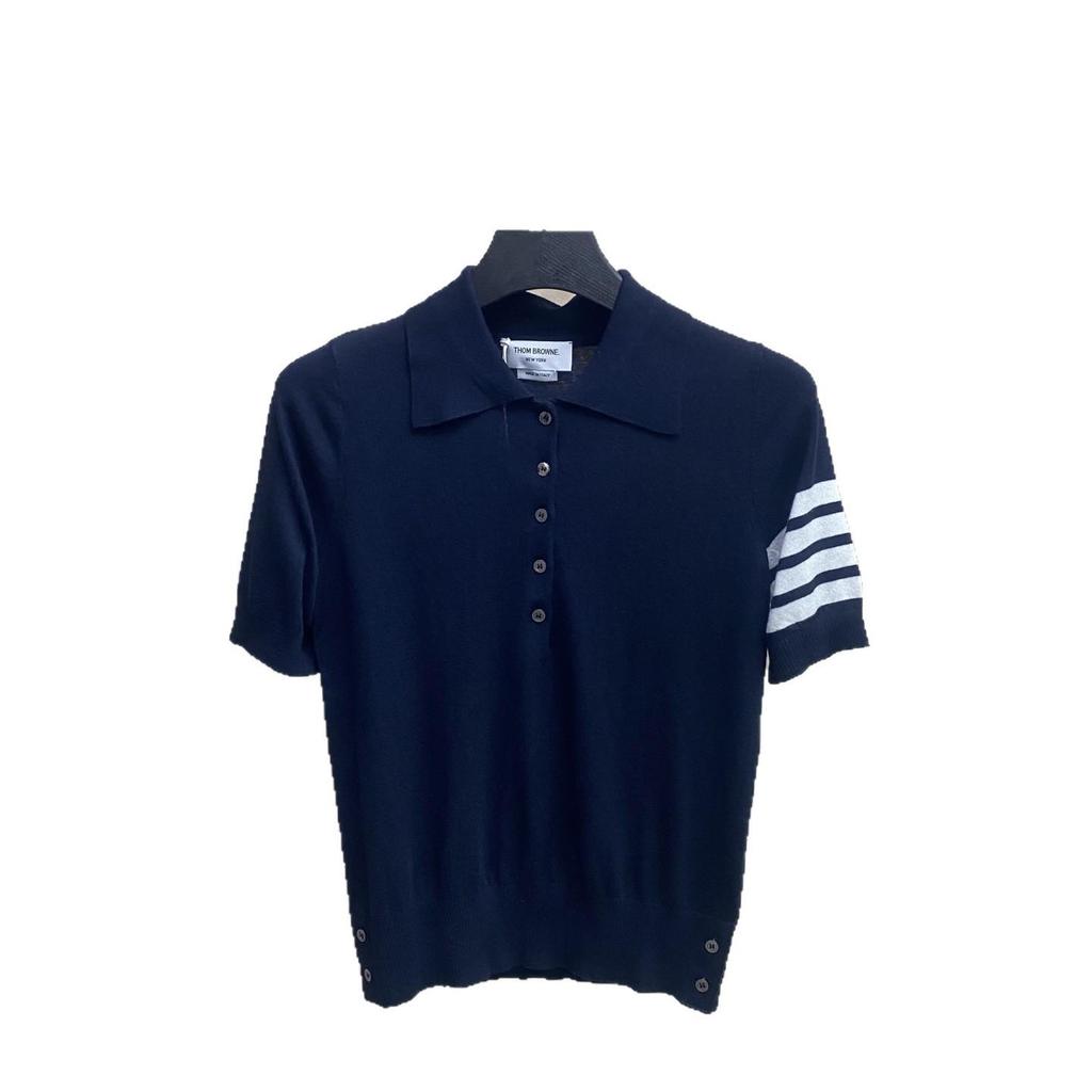 Summer Classic Four-Bar Lapel Short-Sleeve Ladies' Slimming Casual Polo