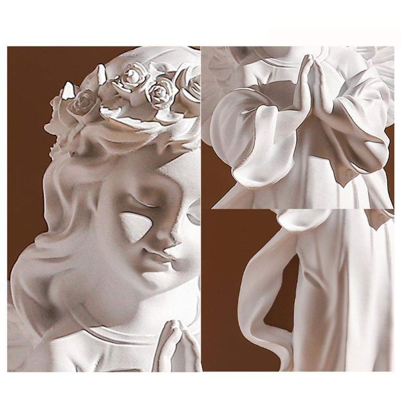 Resins Little Angel Girl Statue Artistic Desk Decors Nordic Styles Praying Cherub Sculpture With Wing Religious Gift