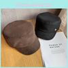 Solid Simple Color Gold Logo Decor Women Casual Suede Beret Hat For Fall
