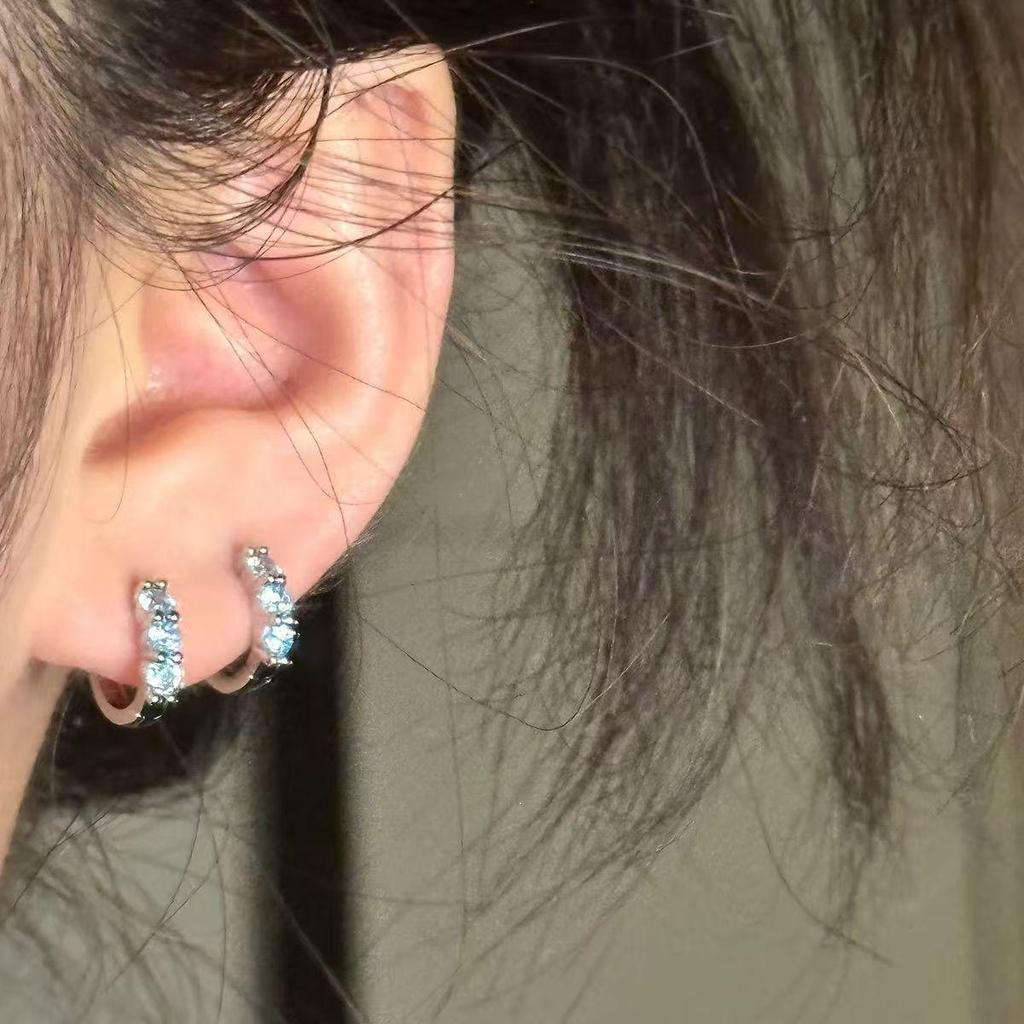 Double Ear Piercing Hoop Earrings with Colored Zircon – Exquisite, Flashy, Niche Design