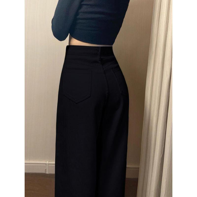 

Pear-Shaped Figure Creamy-white Straight-leg Denim Female Autumn New Arrival Fat Sister mm High Waist Loose and Slimming Loose Pants Black 2XL