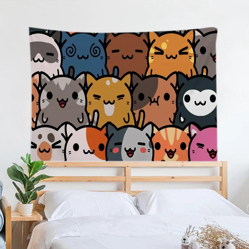 Мультяшный кот Простой гобелен Офис Гостиная Украшение Домашний Настенный Гобелен 100x75cm — фото 3