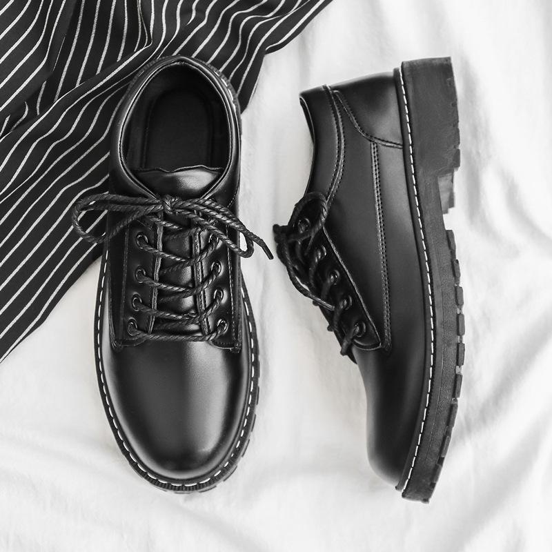 

Летние черные повседневные кожаные туфли мужские британские деловые туфли на толстой подошве с круглым носком костюм с большой головой туфли Martin tooling 44