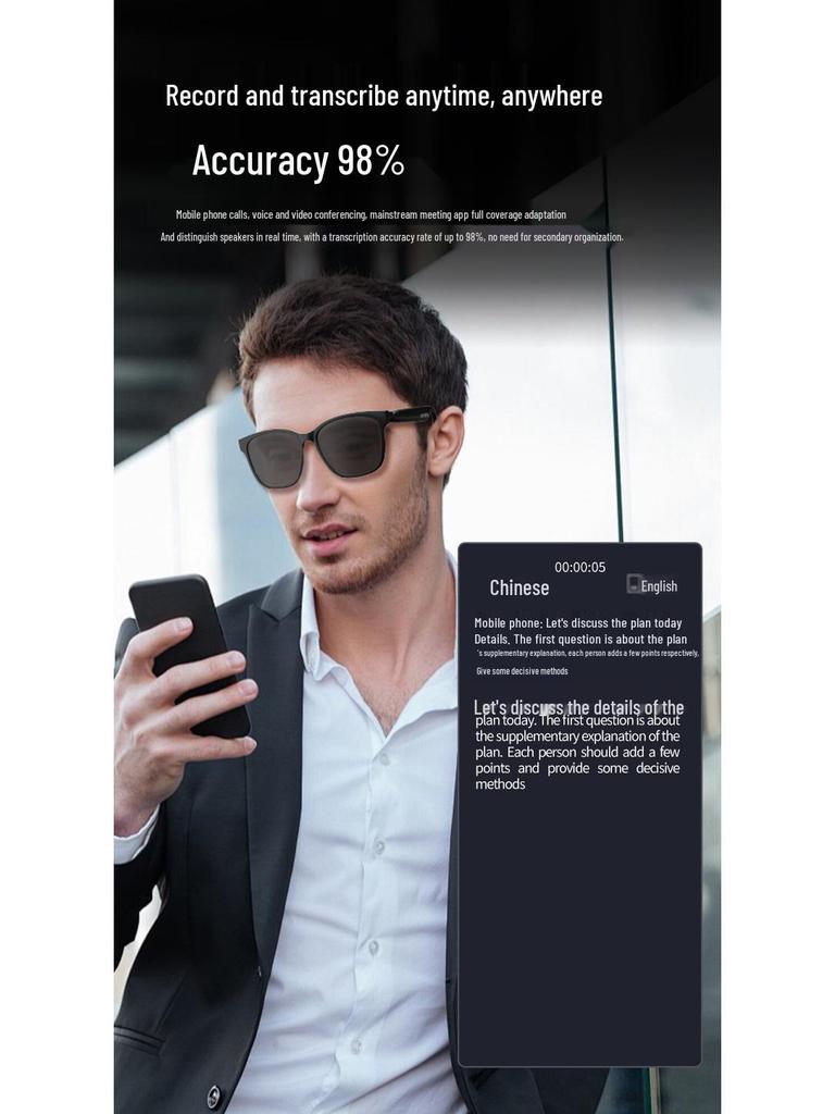 HY-C8 AI Glasses: Wireless Bluetooth Earphones with Real-Time Translation & Multilingual Subtitles